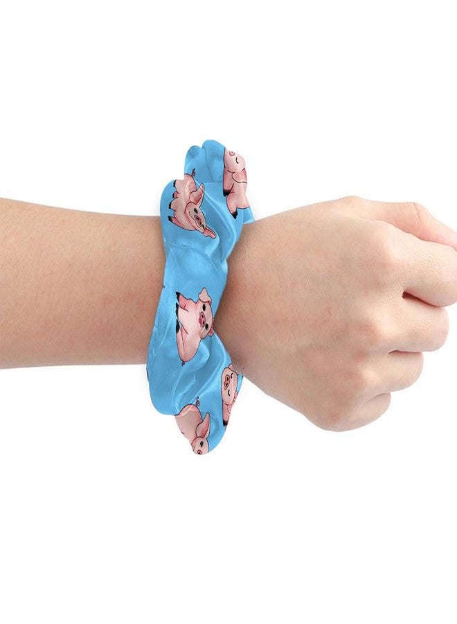 WIRESTER 4 Pcs Satin Hair Scrunchies, Silk Hair Ties, Soft Elastic Hair Bands Ponytail Holder, Silky Curly Hair Accessories for Women Girls - Fox Raccoon Pig Frog Playful Postures - Image 4